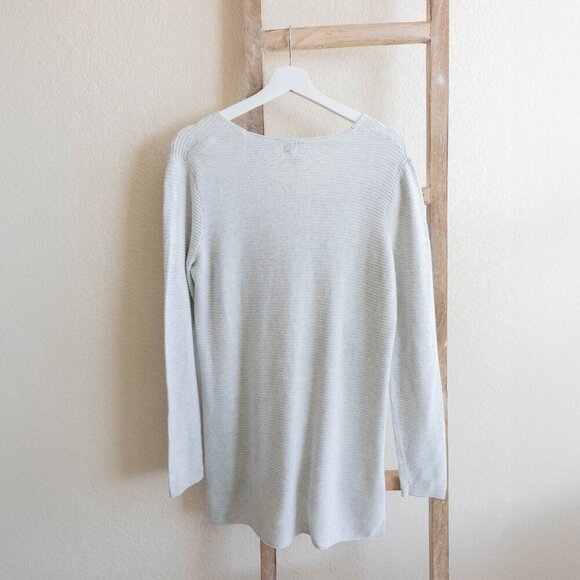 OLD NAVY TEXTURED VNECK WAFFLE KNIT SWEATER TUNIC IVORY & GRAY SZ L - Picture 2 of 5